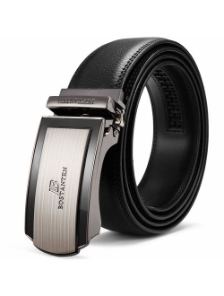 Men's Leather Ratchet Dress Belt with Automatic Sliding Buckle