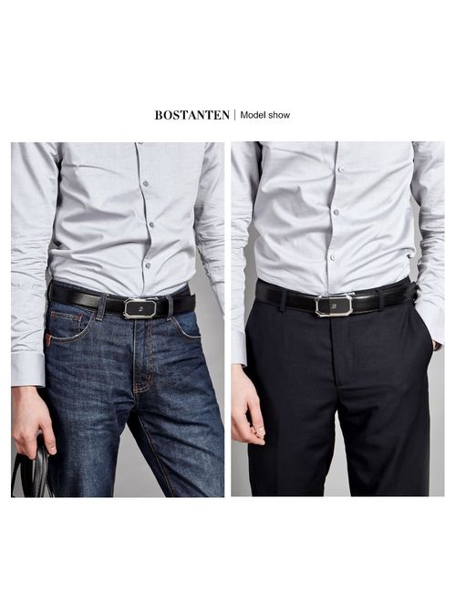 BOSTANTEN Men's Leather Ratchet Dress Belt with Automatic Sliding Buckle