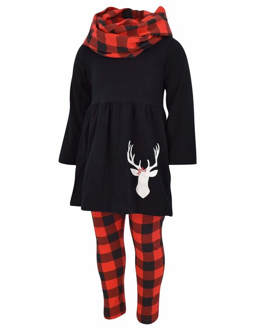 Unique Baby Girls 3 Piece Christmas Plaid Reindeer Outfit