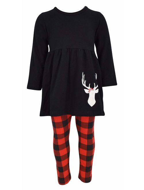 Unique Baby Girls 3 Piece Christmas Plaid Reindeer Outfit