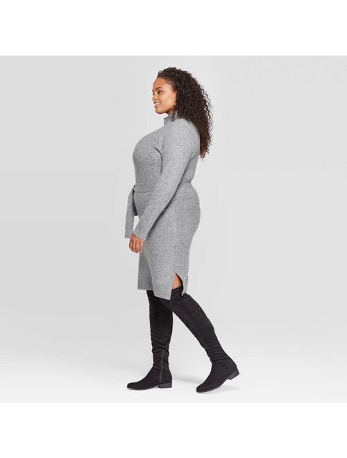 Women's Plus Size Long Sleeve Turtleneck Belted Sweater Dress - A New Day
