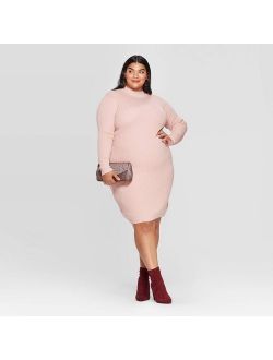 Women's Plus Size Long Sleeve Turtleneck Ribbed Sweater Dress - Ava & Viv™