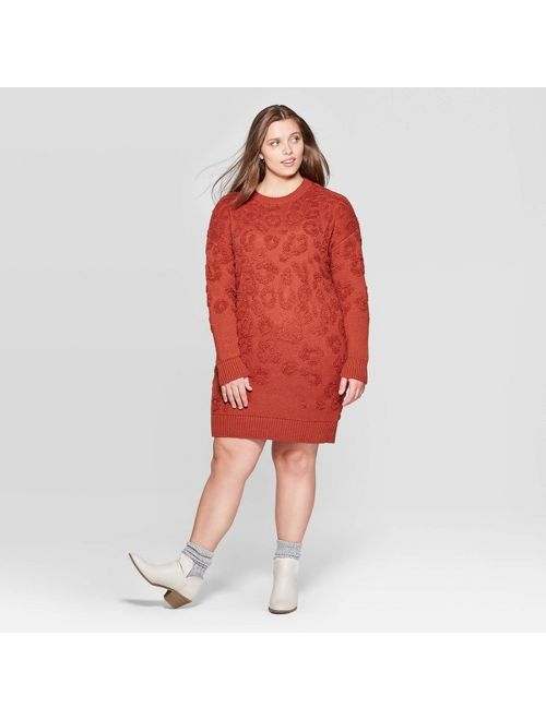 Women's Plus Size Leopard Print Long Sleeve Crewneck Sweater Dress - Universal Thread