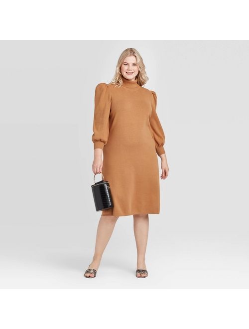 Women's Plus Size Puff Long Sleeve High Neck Sweater Dress - Who What Wear