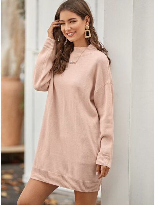 Buy Shein Mock Neck Drop Shoulder Sweater Dress Without Belt online ...