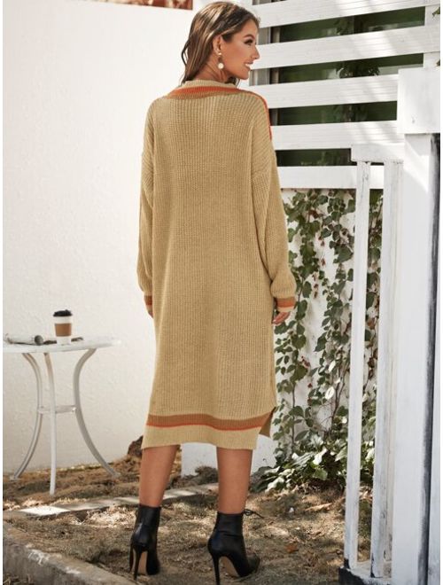Shein Chevron Print Side Split Sweater Dress
