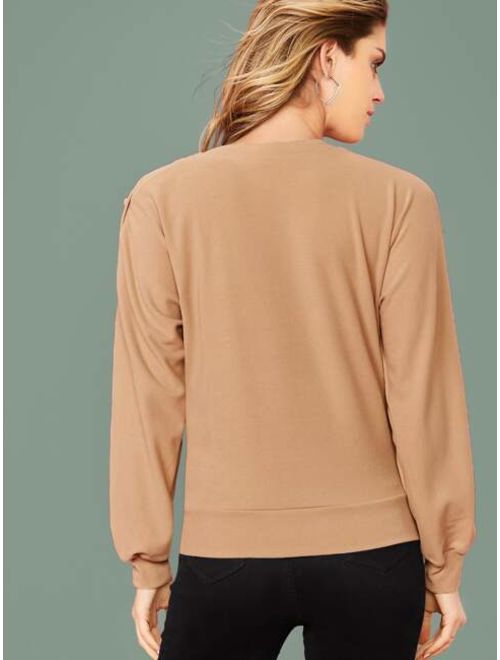 Shein Buttoned Sleeve Solid Pullover
