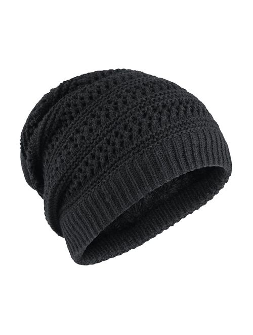 OMECHY Slouchy Beanie Hats Unisex Daily Knit Skull Cap Winter Warm Fleece Soft Baggy Hat Ski Cap