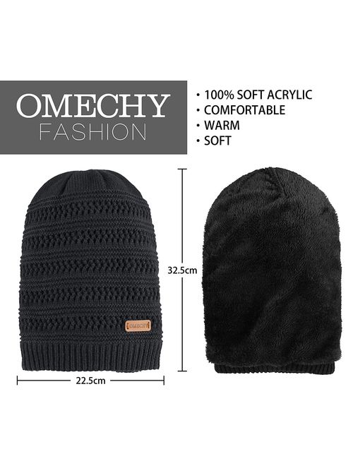 OMECHY Slouchy Beanie Hats Unisex Daily Knit Skull Cap Winter Warm Fleece Soft Baggy Hat Ski Cap