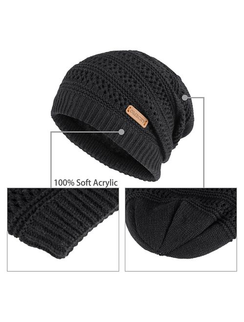 OMECHY Slouchy Beanie Hats Unisex Daily Knit Skull Cap Winter Warm Fleece Soft Baggy Hat Ski Cap