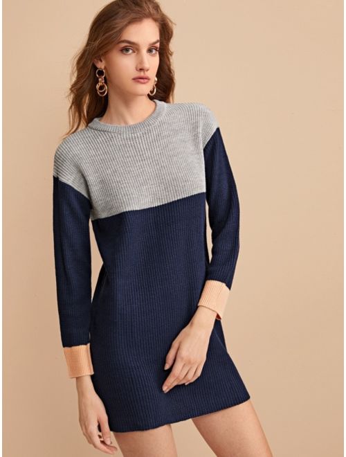 Shein Two Tone Drop Shoulder Sweater Dress
