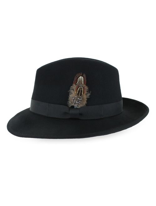Belfry Crushable Dress Fedora Mens Vintage Style Hat 100% Pure Wool in Black Blue Grey Pecan Brown and Striped Bands
