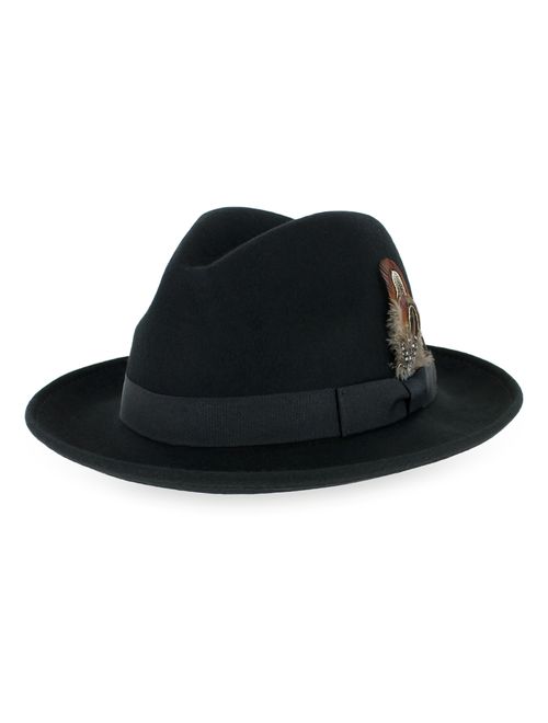 Belfry Crushable Dress Fedora Men's Vintage Style Hat 100% Pure Wool in Black Blue Grey Pecan Brown and Striped Bands