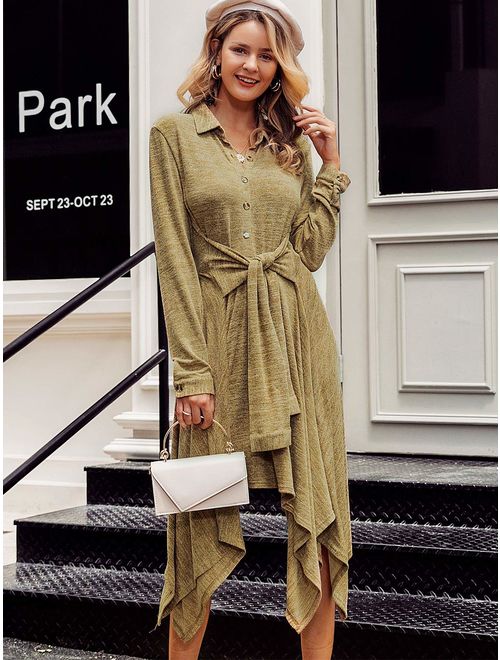 Miessial Women's Winter Long Sleeve Sweater Shirt Dress A-line Stretchy Knitted Casual Midi Dress