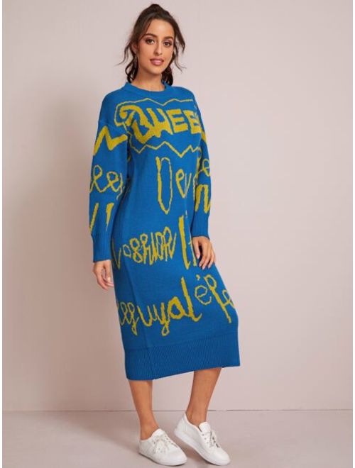 Shein Letter Graphic Longline Sweater Dress