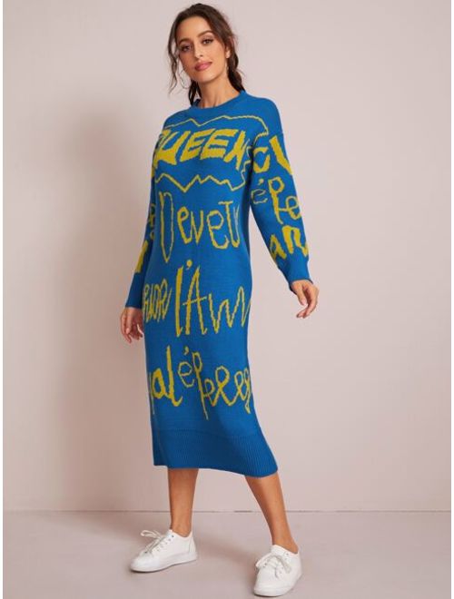 Shein Letter Graphic Longline Sweater Dress