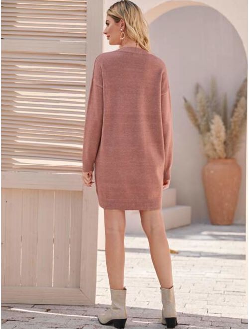Shein V-neck Drop Shoulder Solid Sweater Dress