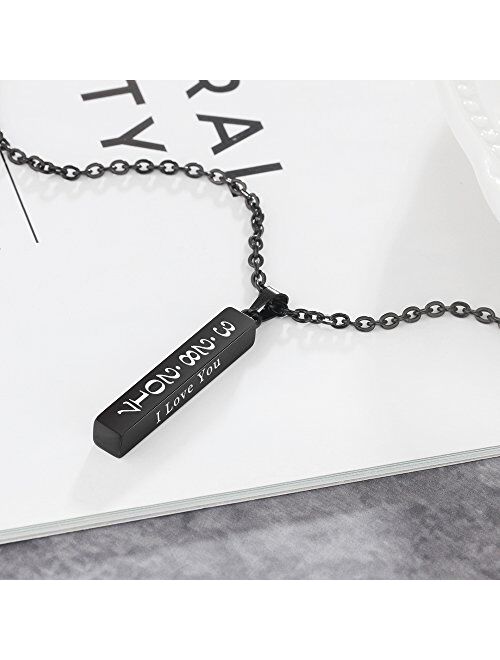 diamondidde Personalized Custom Message Names Pendant Necklace Unisex Stainless Steel Vertical Cuboid Bar Necklace