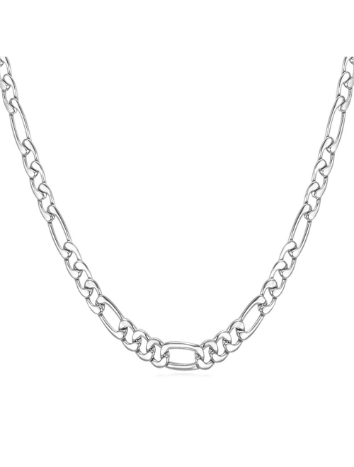 U7 Jewelry Figaro Chain Wear Alone or Match Pendant, with Custom Engrave Service,Width 3mm/5mm/8mm/9mm/12mm 18K Gold Plated or Stainless Steel Necklace, 16-32 Inch