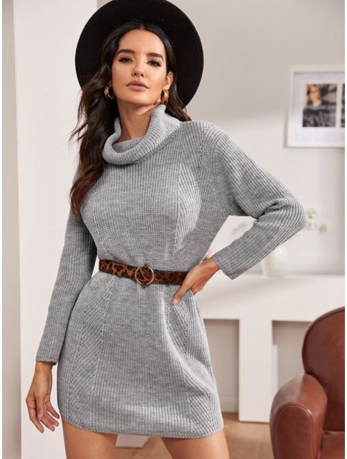 Shein Turtleneck Chunky Knit Sweater Dress Without Belt