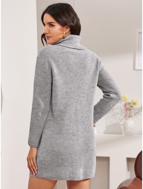 Shein Turtleneck Chunky Knit Sweater Dress Without Belt