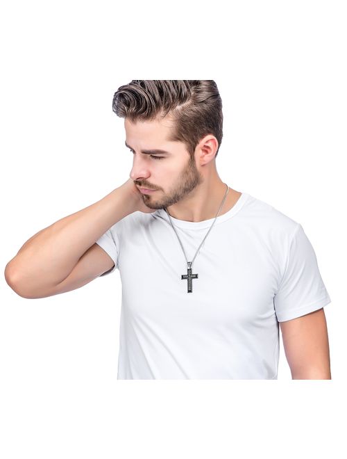 Jstyle Jewelry Men's Stainless Steel Simple Black Cross Pendant Lord's Prayer Necklace 22 24 30 Inch