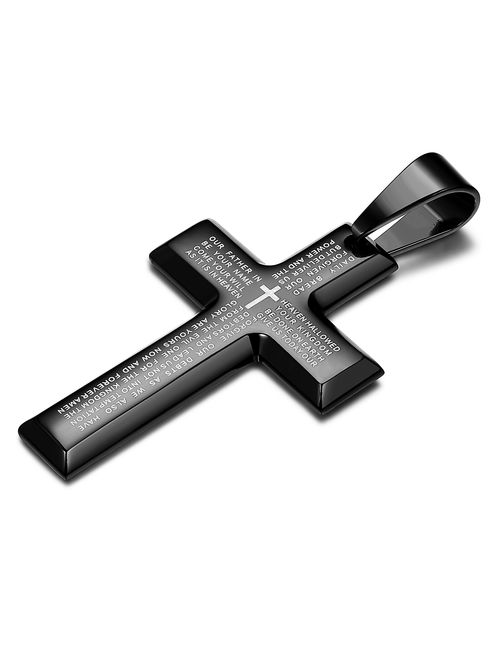 Jstyle Stainless Steel Black Cross Pendant Necklace for Men Lord's Prayer Necklace Heavy Wheat Chain 22 24 30 Inch