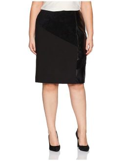 Women's Plus Size Pencil Skirt with Suede and Pu
