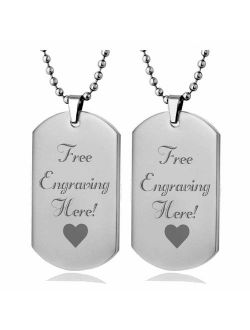Interway Trading Personalized Regular Size Custom Message Engraved Stainless Steel Necklace Dog Tag Pendant with 26 inch (66cm) Chain,GiftBox and Keychain