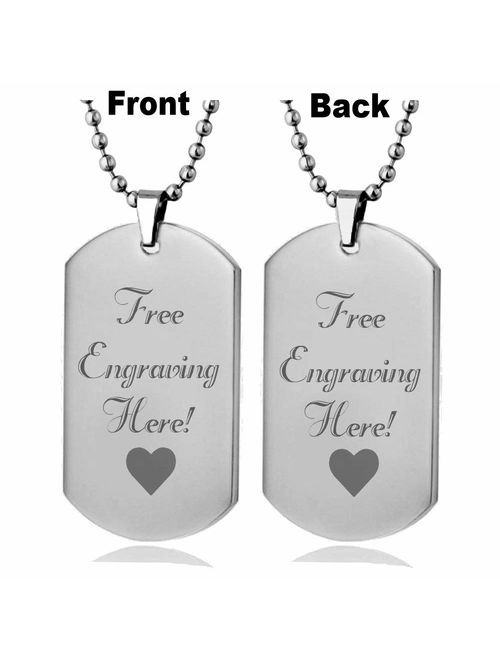 Interway Trading Personalized Regular Size Custom Message Engraved Stainless Steel Necklace Dog Tag Pendant with 26 inch (66cm) Chain,GiftBox and Keychain