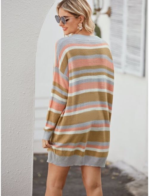 Shein Drop Shoulder Striped Sweater Dress