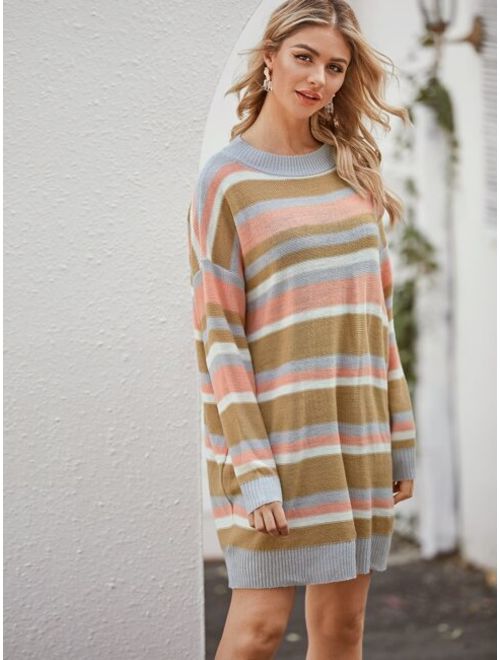 Shein Drop Shoulder Striped Sweater Dress