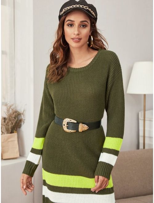 Shein Drop Shoulder Striped Sweater Dress Without Belt