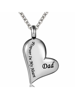 Cremation Urn Ashes Necklace Dad Forever in My Heart Stainless Steel Keepsake Waterproof Memorial Pendant
