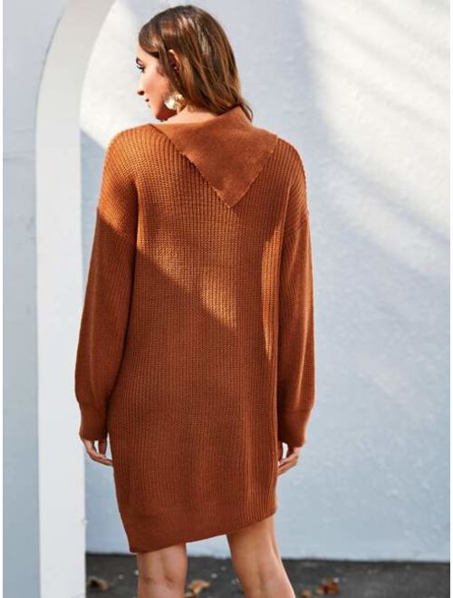 Shein Split Hem Foldover Neck Sweater Dress Without Belt