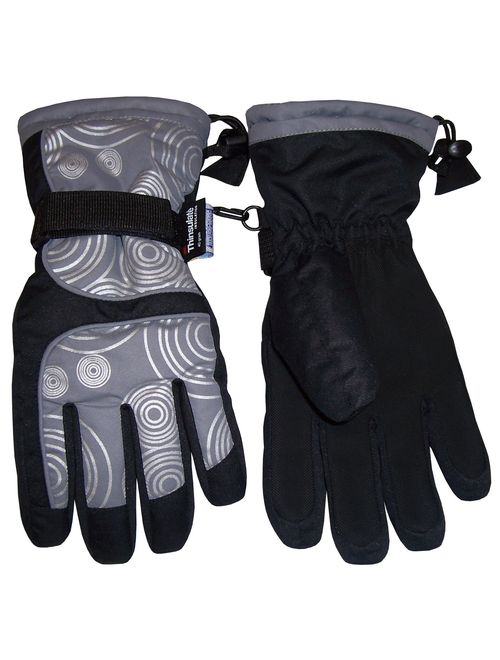 Black/Multi, 4-5 Years NIce Caps Kids Scroll Print Waterproof Thinsulate Insulated Winter Snow Gloves 