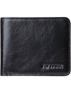 FlyHawk RFID Blocking Genuine Leather Wallets for Men Biford Mini&Slim Size Wallet