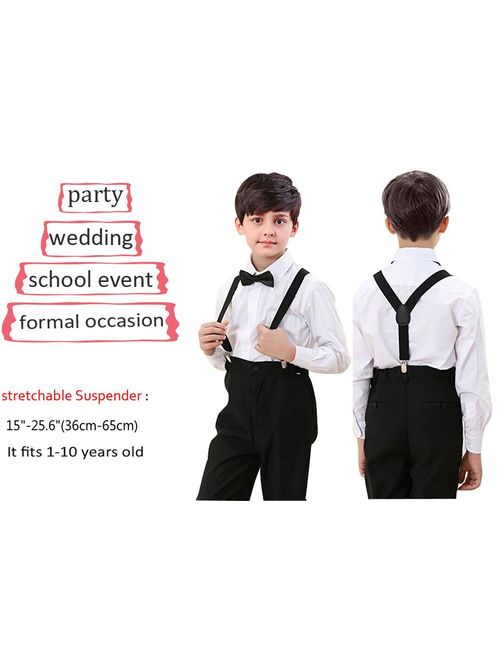 Hanerdun Kids Suspenders Bowtie Sets Adjustable Suspender Set for Boys and Girls