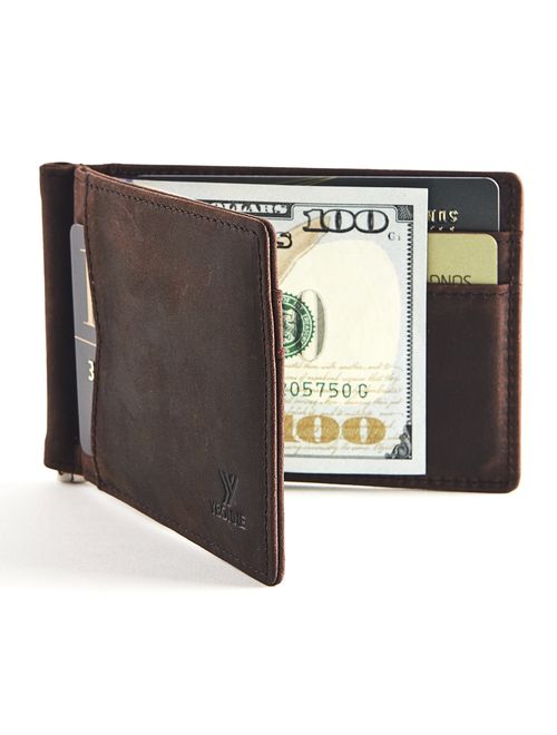 YBONNE Mens New Slim Wallet with Money Clip Front Pocket RFID Blocking Bifold Leather Card Holder Minimalist Mini Billfold Gift Box