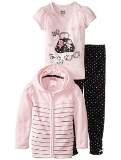 Young Hearts Little Girls' 3 Pieced Polka Dot Tack Bow Jackethood and Pant Set