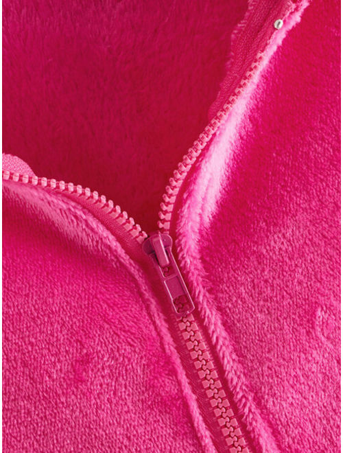 Shein Neon Pink Zip Up Hooded Teddy Sweatshirt