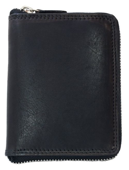 Men's Metal Zipper (Zip-around) Black Leather Wallet Kabana