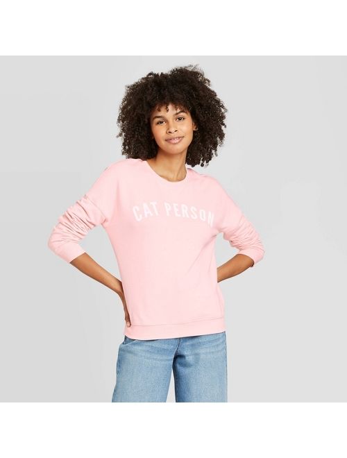 Women's Cat Person Long Sleeve Sweatshirt - Zoe+Liv (Juniors') - Pink