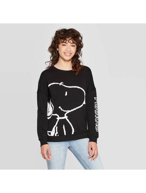 Women's Peanuts Snoopy Long Sleeve Sweatshirt (Juniors') - Black