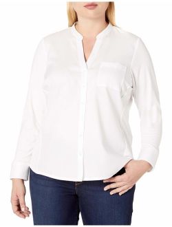 Women's Plus-Size Non-Iron Knit Combo Shirt