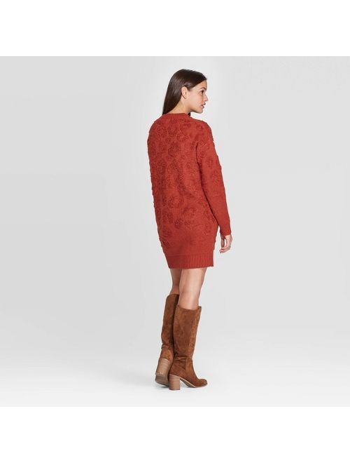 Women's Leopard Print Long Sleeve Crewneck Sweater Dress - Universal Thread