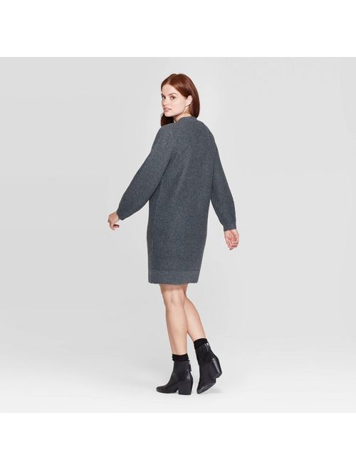 Women's Long Sleeve Crewneck Sweater Dress - Prologue Gray