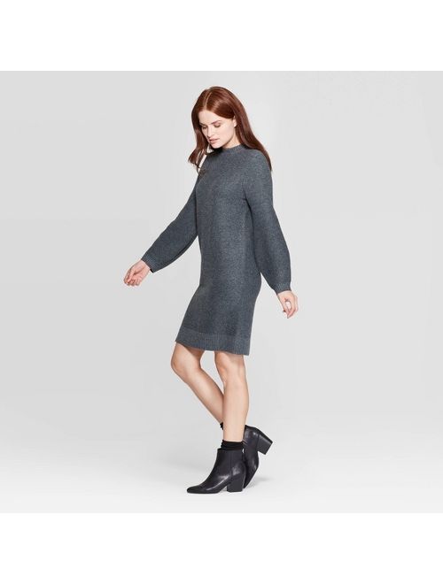 Women's Long Sleeve Crewneck Sweater Dress - Prologue Gray