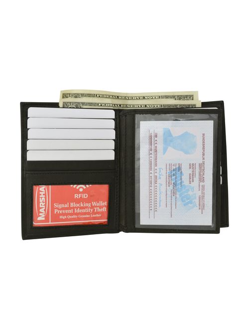 Marshal Bifold Genuine Leather RFID Blocking Wallet For Men Card Slots, 2 Bill Compartments, ID Windows, Money,