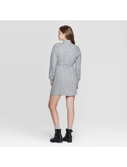 Women's Long Sleeve Mock Turtleneck Cinched Bottom Sweater Mini Dress - Xhilaration
